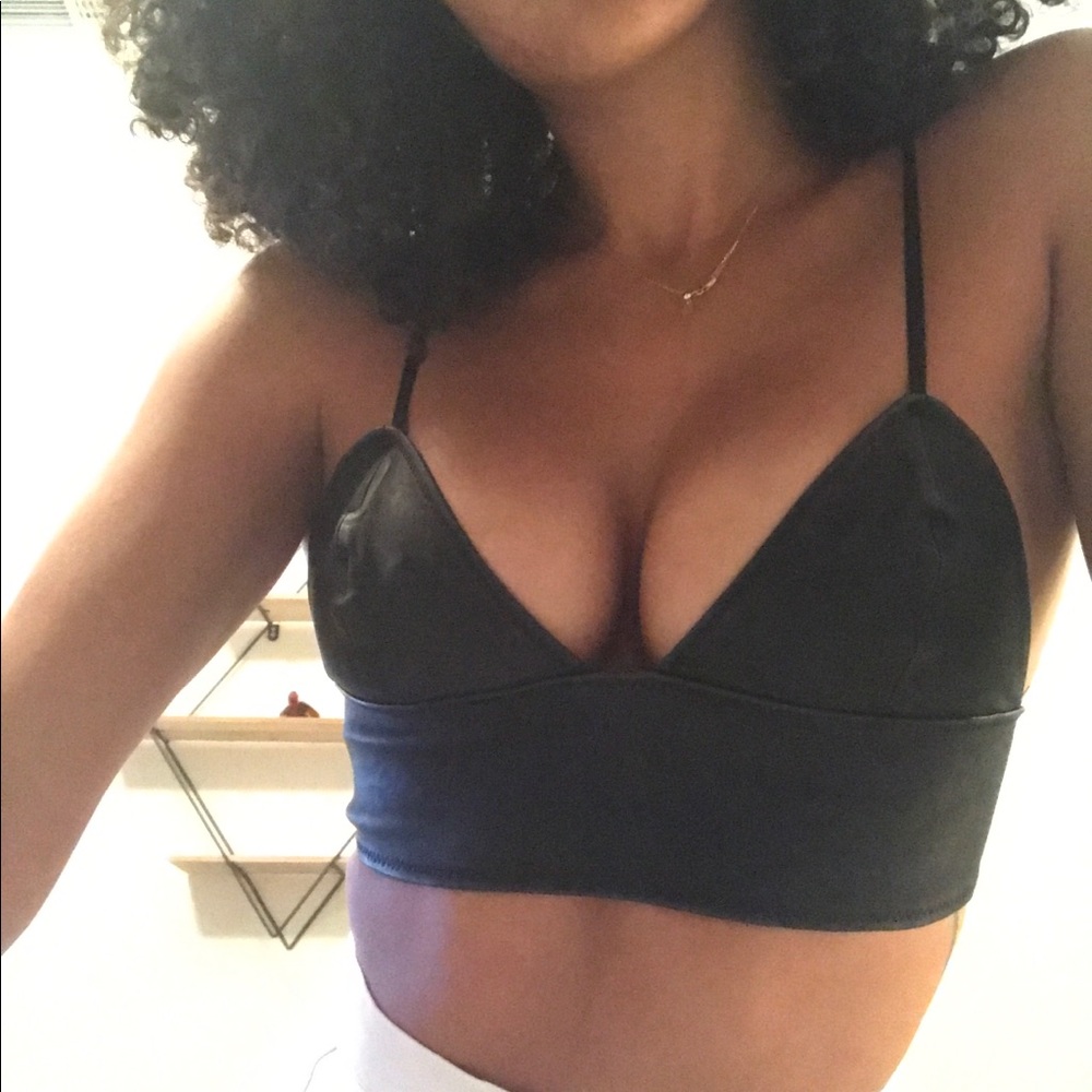 American apparel genuine leather black bralette